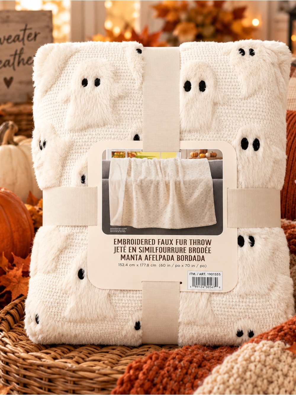 NWT Viral Tik Tok Costco Halloween White Ghost Faux Fur Throw Soft Blanket